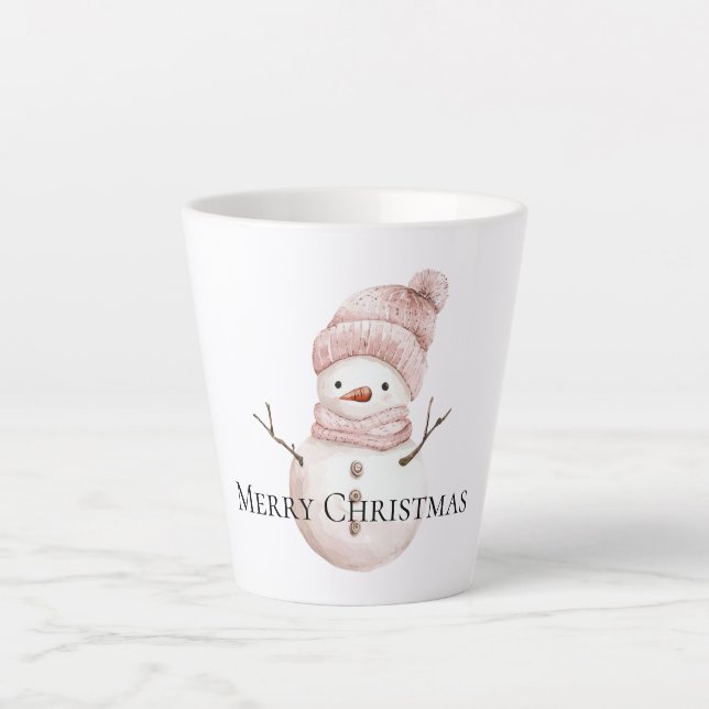 Tasse Latte Noël rose blanc neige (Devant)
