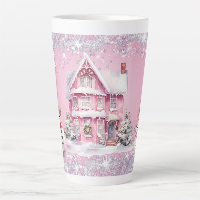 Tasse Latte Noël Rose Étincelant  (Devant)