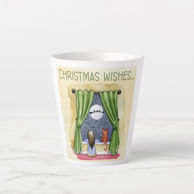 Tasse Latte Noël Souhaite Mignonne Enfant & Kitty Chat Noël (Devant)
