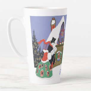 Tasse Latte Noël vintage, couple victorien allant à une fête