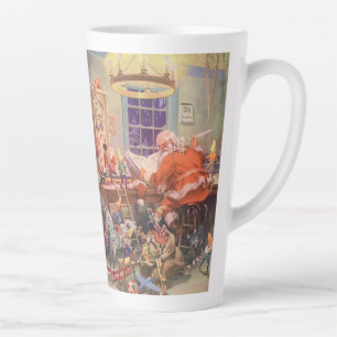 Tasse Latte Noël vintage, le Père Noël avec l'atelier des luti
