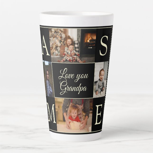 Tasse Latte Noir moderne 4 Photo Monogrammé Amour Vous Grand-P (Devant)
