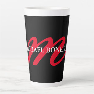 Tasse Latte Noir moderne rouge monogramme professionnel