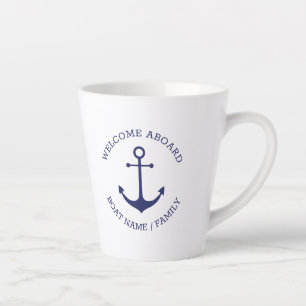 Tasse Latte Nom de bateau personnalisé Bienvenue à bord de l