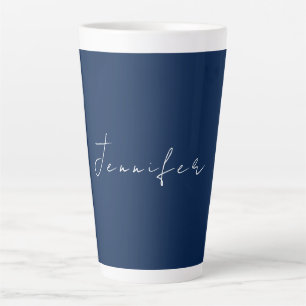 Tasse Latte Nom de calligraphie professionnel bleu foncé
