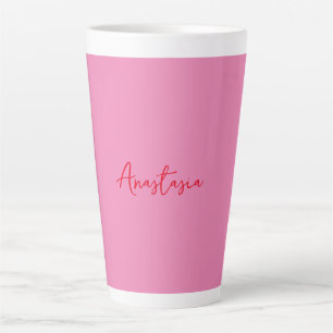 Tasse Latte Nom de calligraphie professionnelle rose personnal