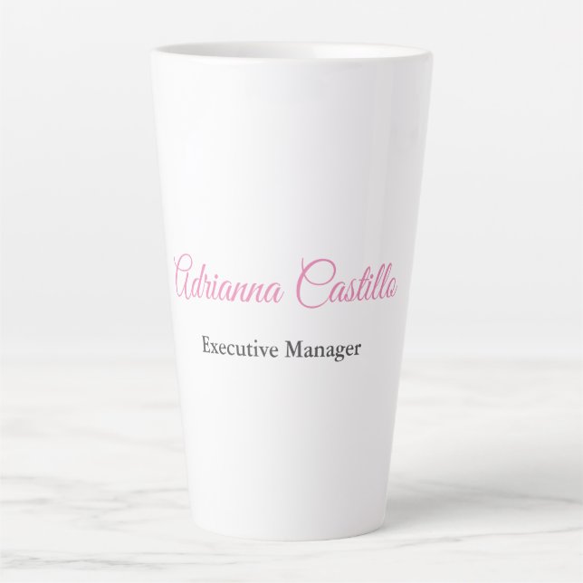 Tasse Latte Nom de calligraphie simple noir blanc rose (Devant)