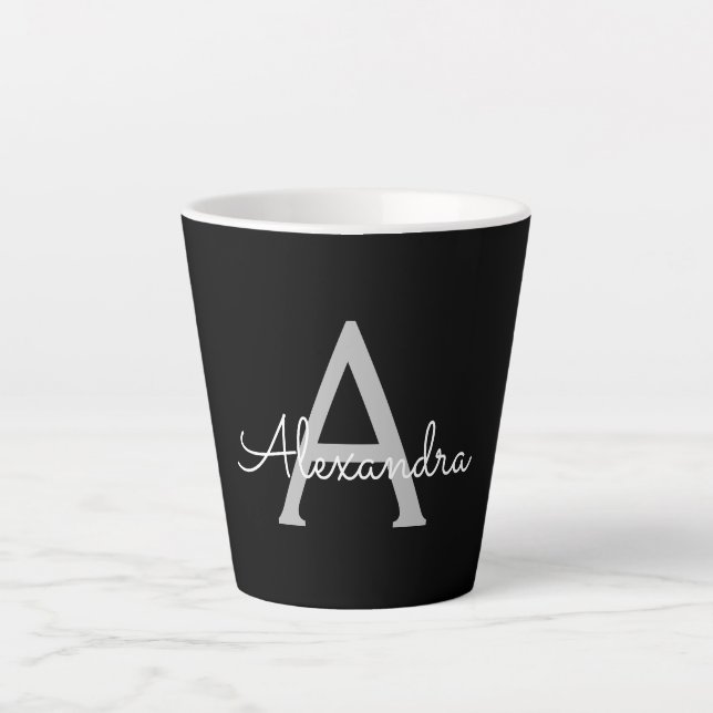 Tasse Latte Nom de monogramme féminin écriture moderne argent  (Devant)
