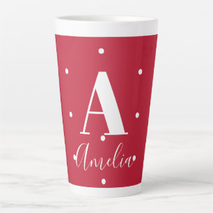 Tasse Latte Nom de monogramme rouge Motif Pois