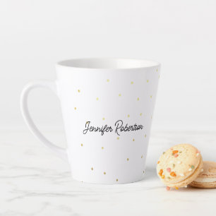 Tasse Latte Nom de script moderne Points blanc et or
