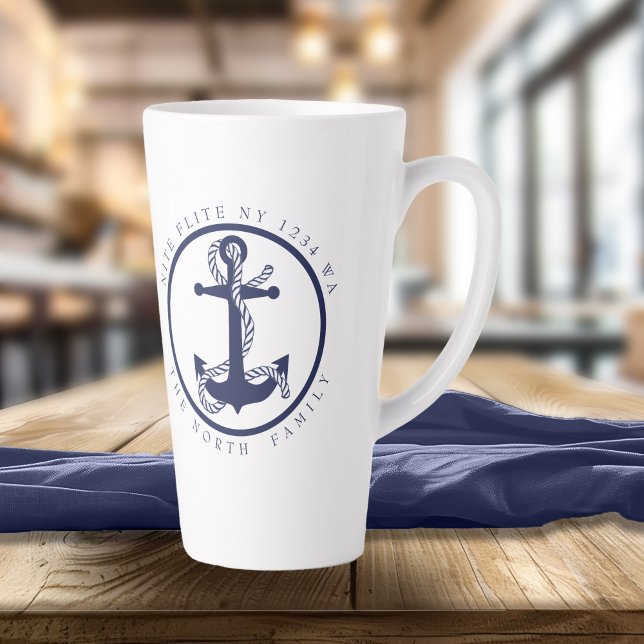 Tasse Latte Nom du bateau et Ancre Marine/Monnaie ID619 (Créateur téléchargé)