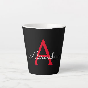 Tasse Latte Nom du monogramme de la fillette de script noir ro