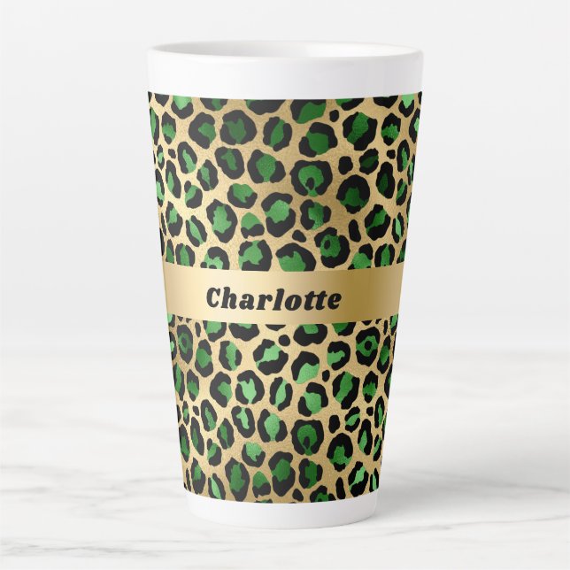 Tasse Latte Nom du motif du léopard vert émeraude (Devant)