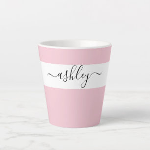 Tasse Latte Nom élégant en rose de typographie de script