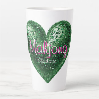Tasse Latte Nom personnalisé Cœur Paillettes Vert Rose Mahjong