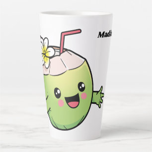 Tasse Latte Nom personnalisé Cute Coconuts