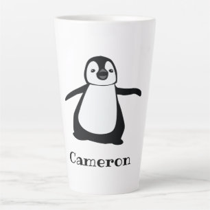 Tasse Latte Nom personnalisé Cute Peeking Penguin