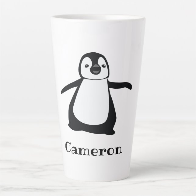 Tasse Latte Nom personnalisé Cute Peeking Penguin (Devant)