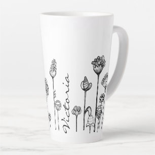 Tasse Latte Nom Personnalisé Dans Le Motif Noir Et Blanc