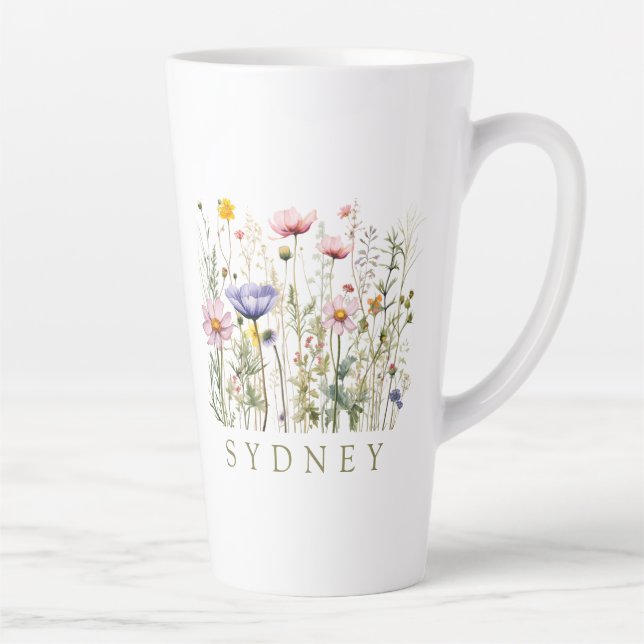 Tasse Latte Nom personnalisé fleur sauvage (Droite)