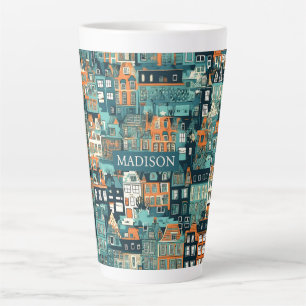Tasse Latte Nom personnalisé Hollandais Maisons Motif