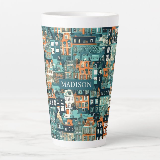 Tasse Latte Nom personnalisé Hollandais Maisons Motif (Devant)