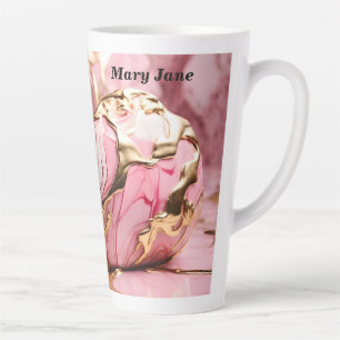 Tasse Latte Nom personnalisé Marbre rose et latte or
