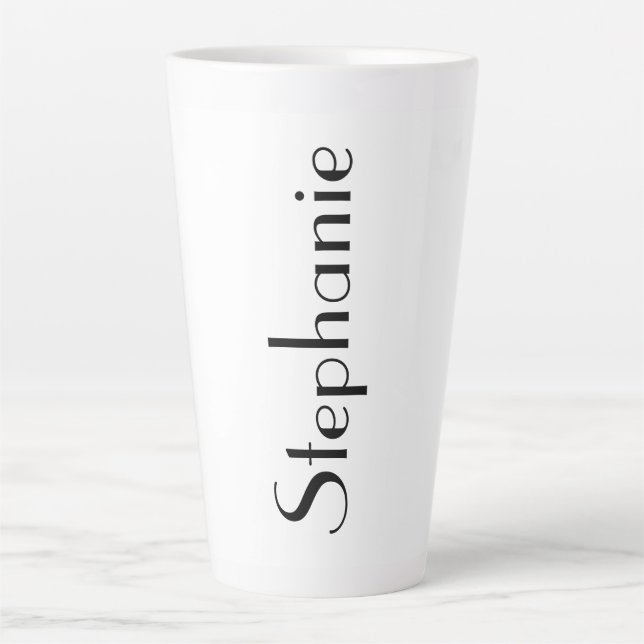 Tasse Latte Nom personnalisé Monogramme Noir Blanc cadeau fête (Devant)