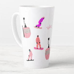 Tasse Latte Nom personnalisé Pink Snowboard Snowboard