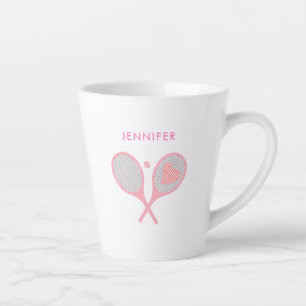 Tasse Latte Nom personnalisé rose moderne Tennis