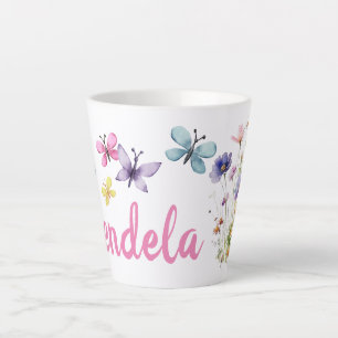 Tasse Latte Nom personnel avec fleurs sauvages et papillons