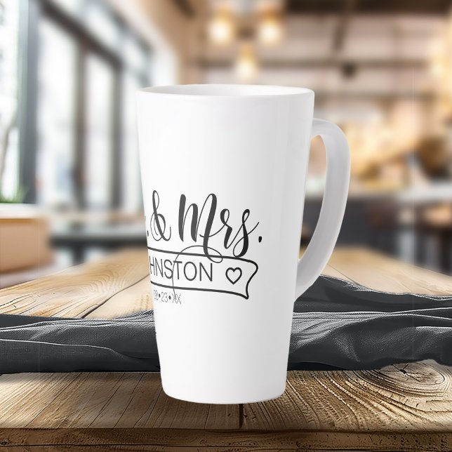 Tasse Latte Noms de famille nouvellement mariés Bannière M. &  (Créateur téléchargé)
