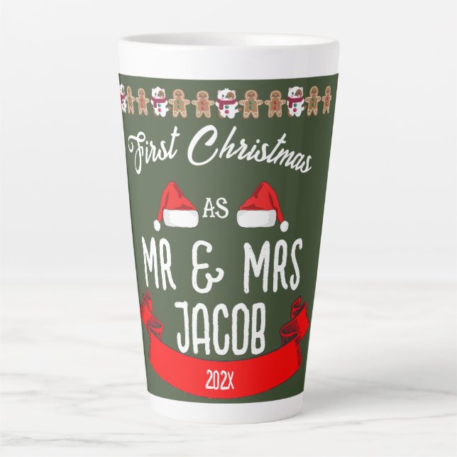 Tasse Latte Notre premier Noël en tant que M. et Mme Newlywa (Devant)