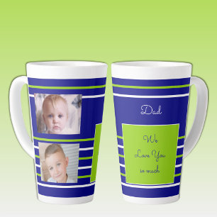 Tasse Latte Nous vous aimons Papa bleu et vert avec des photos