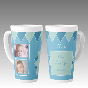 Tasse Latte Nous vous aimons Papa bleu et vert avec des photos