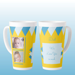 Tasse Latte Nous vous aimons Papa jaune et bleu avec des photo