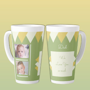 Tasse Latte Nous vous aimons Papa vert et jaune avec photos