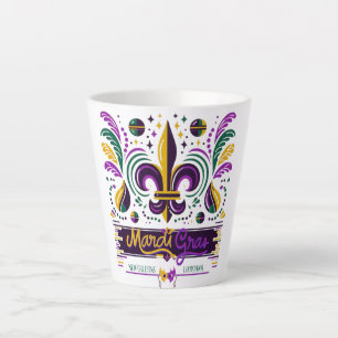 Tasse Latte Nouvelle-Orléans Mardi Gras jaune violet vert