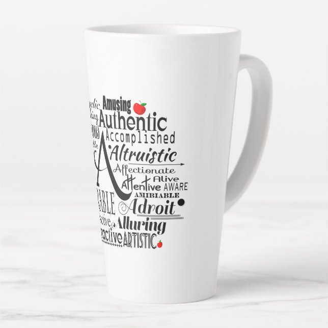 Tasse Latte Nuage de mots adjectif commençant par la lettre A  (Angle droit)