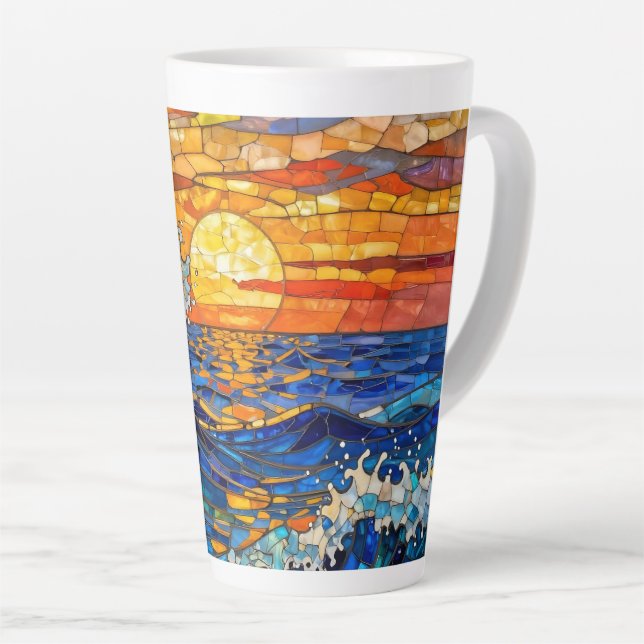 Tasse Latte Oceanic Coastal Ocean Waves Sunset   (Angle droit)