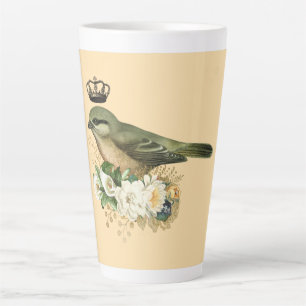 Tasse Latte Oiseau de la Couronne fantaisie sur la pêche