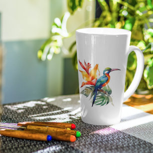 Tasse Latte Oiseau du Paradis, fleur phantasy coloré