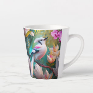 Tasse Latte Oiseau Fantastique à Crête Blanche et Poitrine Ros