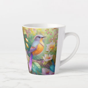 Tasse Latte Oiseau Fantastique à Tête de Lavande et Poitrine O