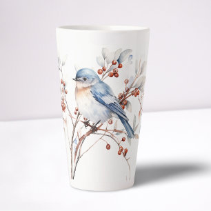 Tasse Latte Oiseaux bleus et Boxwood
