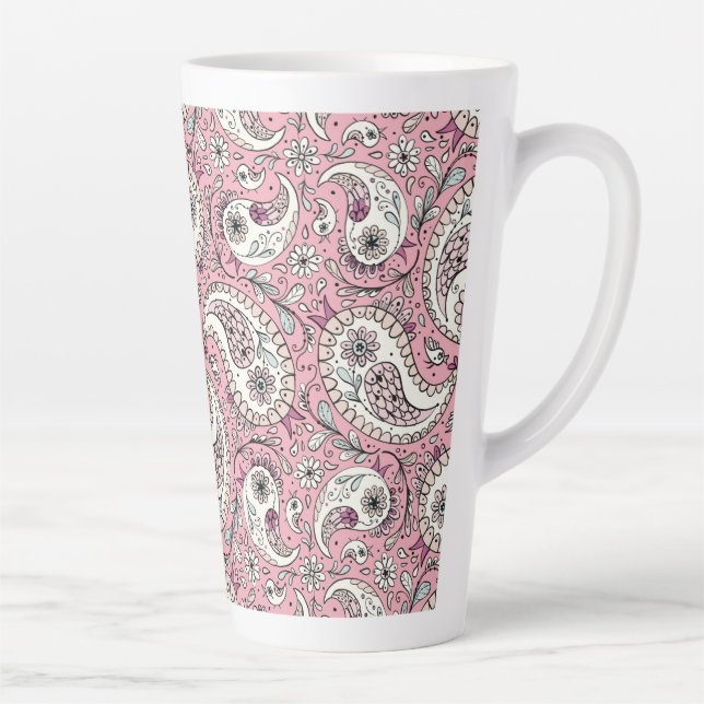 Tasse Latte Oiseaux de marguerite en rose bébé (Droite)