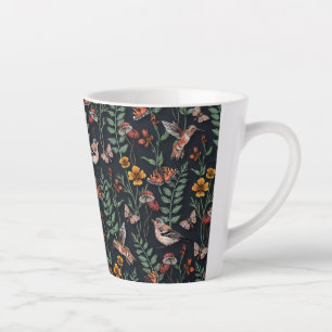 Tasse Latte Oiseaux du jardin foncé et papillons