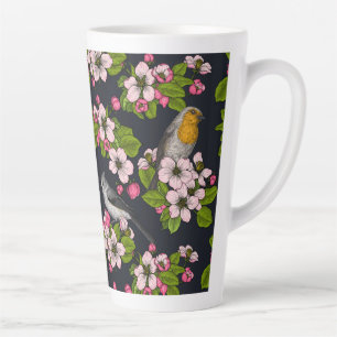 Tasse Latte Oiseaux et fleurs en noir