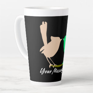 Tasse Latte Oiseaux verts roses mignons s'embrassant sur le no