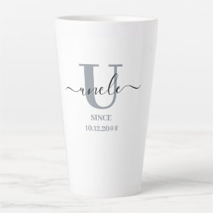 Tasse Latte Oncle élégant écriture lettre U monogramme bleu te